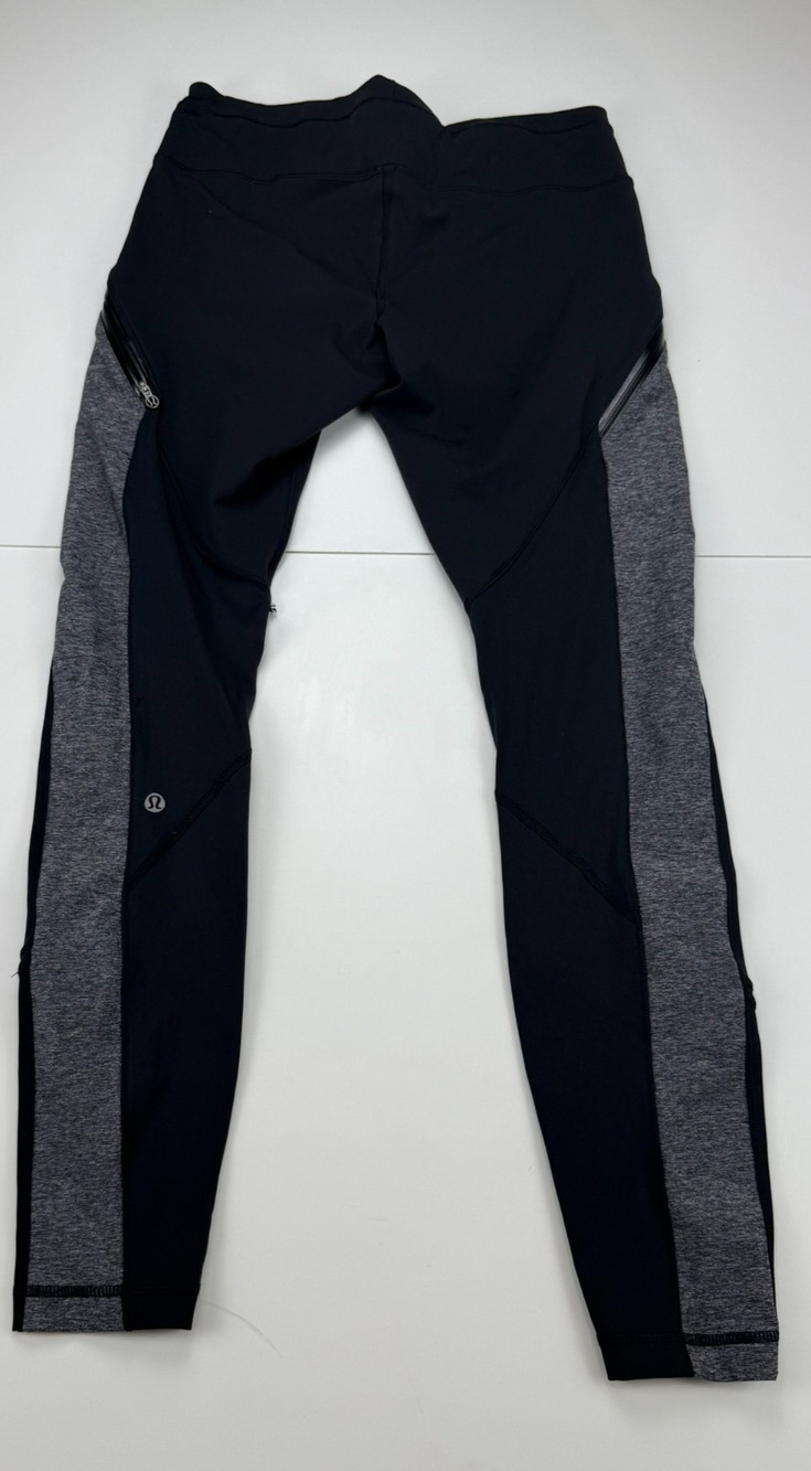 Lululemon Inspire Tight II Leggings Womens 8 Black Gray Zip Pockets Running